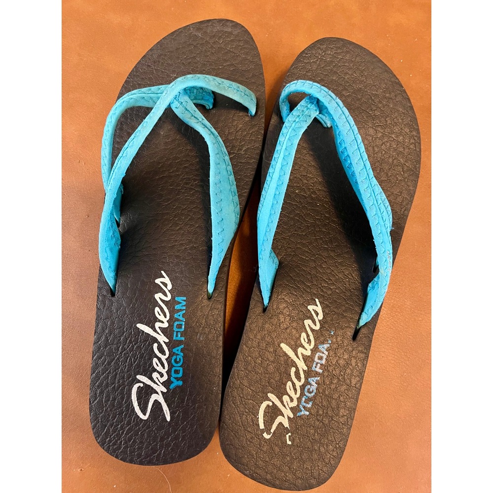 Women's Skechers Yoga Foam Flip Flops Turquoise Thong Sandals Sz 9